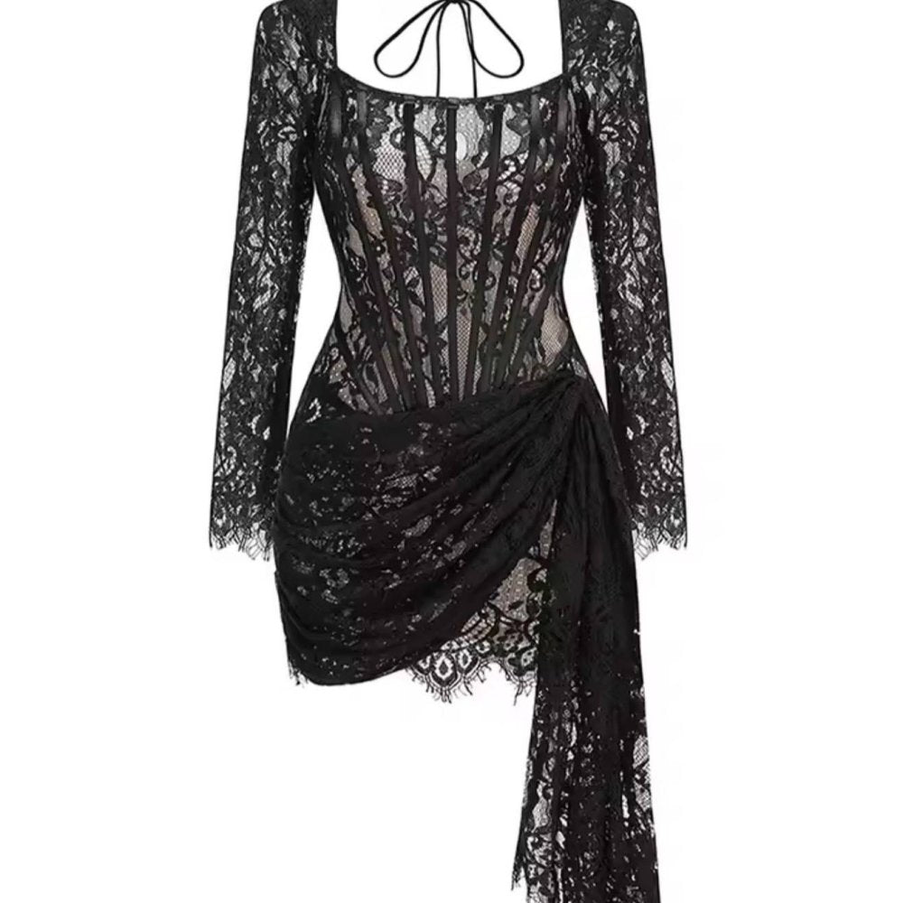 Mira Lace Detail Dress Black