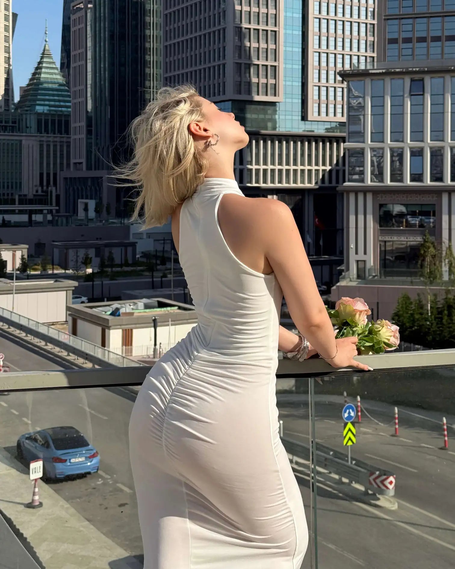 BLAME WHITE HALTERNECK SLIT DRESS