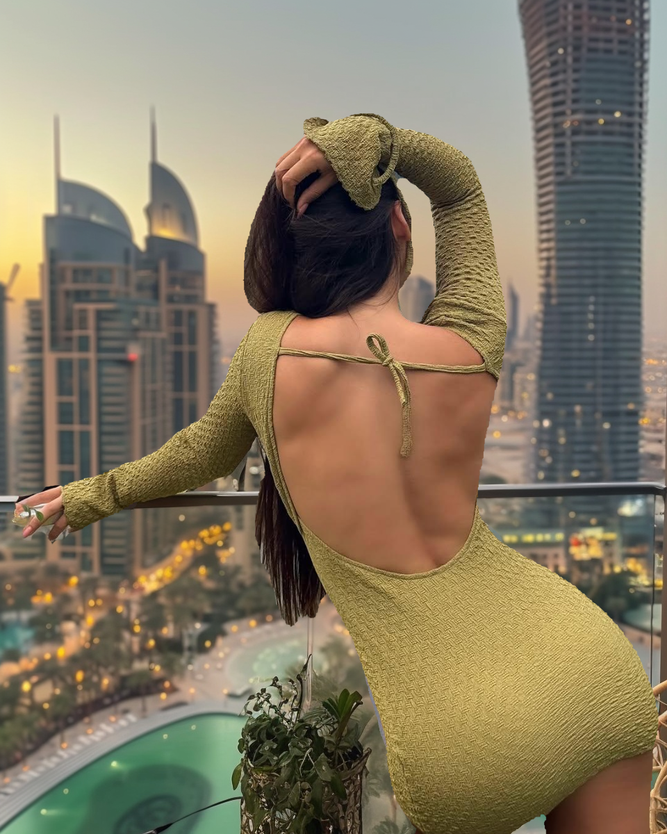 Dolla Pistachio Open Back Mini Gown